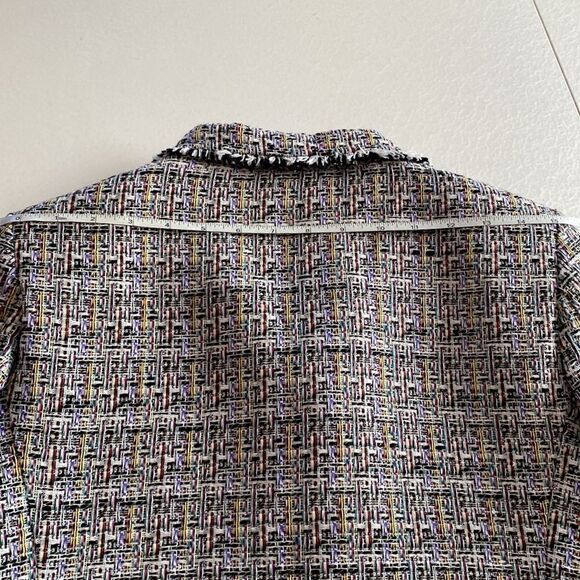 𝅺jacket Society cropped tweed Lurex fringe gold buttons tailored blazer Sz S - Picture 13 of 15